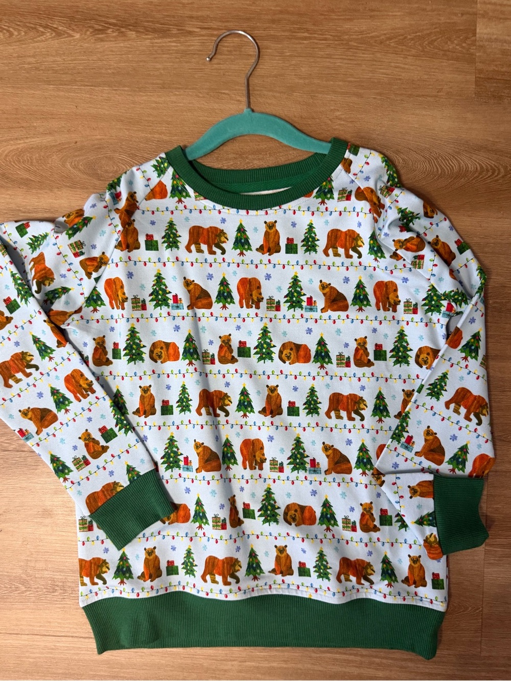 Kids Green Bear & Tree Print Long-Sleeve Top